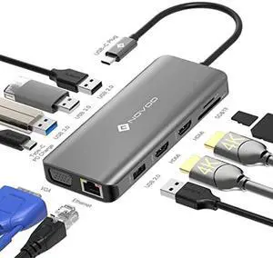 USB C Docking Station Dual HDMI Adapter, 11 in 1 Multi Display Docking Station Dual Monitor with 2 HDMI, VGA, 100W PD, 4 USB, USB C Hub Multiport Dongle Compatible with MacBook/Dell/HP/Lenovo Laptops