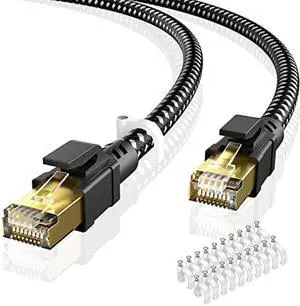 BUSOHE Cat 8 Ethernet Cable 100FT, High Speed Braided Shielded Heavy Duty RJ45 LAN Internet Network Cable, 40Gbps 2000MHz Gigabit Patch Cord Compatible for Modem/Router/Gaming/PC