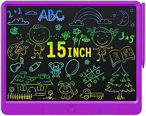 Wicue 15in LCD Writing Tablet with Stylus, Portable Erasable Electronic Magic Drawing Pads, Colorful Screen Doodle Board, Gifts for Boys and Girls, Memo, Children School Educational Toys(Purple)