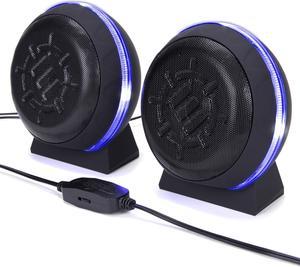 ENHANCE SL2 USB Gaming Speakers for PC with LED Blue Light, 3.5mm Wired Connection and in-Line Volume Control, 2.0 Stereo Sound System - USB Computer Speakers for Monitor, Laptop, PC