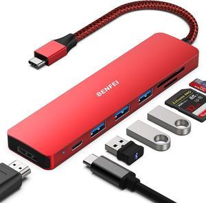 BENFEI USB C HUB 7in1, USB C HUB Multiport Adapter with USB-C to HDMI, USB-C to SD/TF Card Reader/3*USB 3.0/60W Power Delivery, Compatible with iPhone 15 Pro/Max, MacBook, iPad Pro, iMac, S23, XPS17