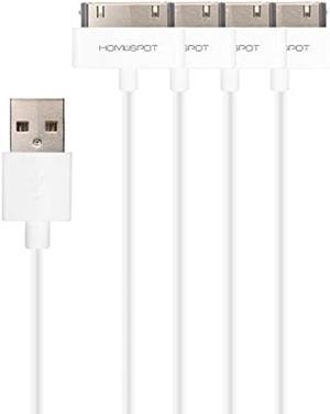 HomeSpot 4 Pack 8" 20cm Apple Certified MFi 30 Pin to USB Charge and Sync Charging Cord Charger compatible with iPhone 4/4s, iPhone 3G/3GS, iPad 1/2/3, iPod