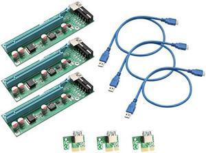 I/O Crest SI-PEX60017 Pack of 3 PCI-E x1 to Powered PCIe x16 GPU Riser Adapter Card USB 3.0 Extension Cable, Solid Capacitors
