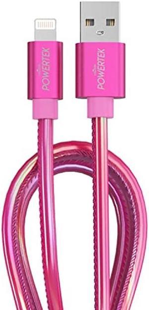 LIQUIPEL Powertek iPhone Charger Cable, 6 ft Fast Charging Lightning to USB Cord Adapter, Compatible for iPad, MFI Certified, Metallic Shine (Hot Pink)