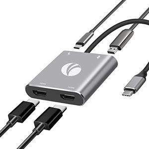 VCOM USB C to Dual HDMI Adapter Support MST, 4K@60Hz and Dual 4K@30Hz, Type C to HDMI Converter with USB 2.0, 100W PD Charging Port, Compatible with Thunderbolt 3 Port, MacBook Pro/Air, iPad Pro