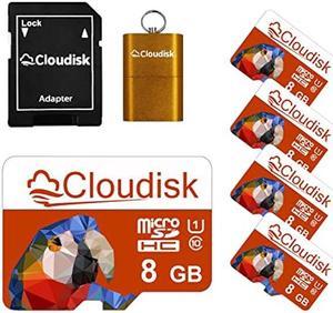 Cloudisk Micro SD Card 8GB 5Pack Parrot-Prime Class10 U1 Micro SDHC Momery Cards with MicroSD Adapter + Card Reader(8GB)