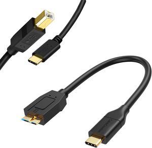 CableCreation 1FT USB C to Micro B Cable 10Gbps Bundle with USB B to USB C Printer Cable 6.6FT