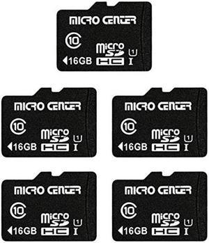Micro Center 16GB Class 10 Micro SDHC Flash Memory Card with Adapter for Mobile Device Storage Phone, Tablet, Drone & Full HD Video Recording - 80MB/s UHS-I, C10, U1 (5 Pack)