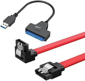 CableCreation Angle SATA III Cable [2-Pack 8 inch] Bundle with USB 3.0 to SATA Adapter 0.5 ft