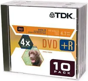 TDK DVD+R Blank Media with Jewel Cases (DVD+R47CBXS10TG, 4.7 GB, 4X Speed) TDK DVD+R Blank Media with Jewel Cases (DVD+R47CBXS10TG, 4.7 GB, 4X Speed)