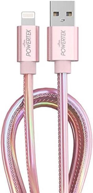 LIQUIPEL Powertek iPhone Charger Cable, 6 ft Fast Charging Lightning to USB Cord Adapter, Compatible for iPad, MFI Certified, Metallic Shine (Light Pink)