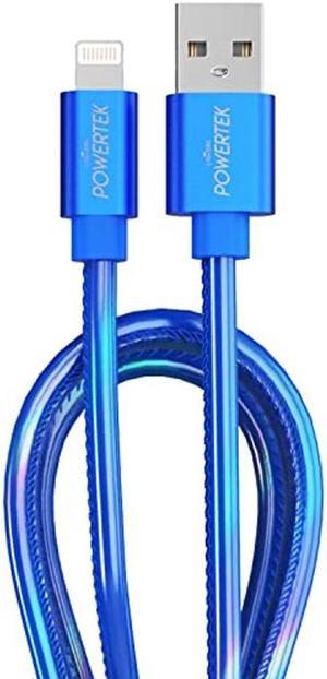 LIQUIPEL Powertek iPhone Charger Cable, 6 ft Fast Charging Lightning to USB Cord Adapter, Compatible for iPad, MFI Certified, Metallic Shine (Electric Blue)
