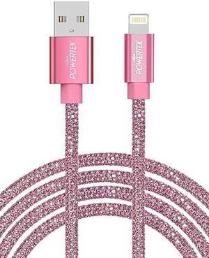 LIQUIPEL Powertek 5ft MFI Certified USB to Lightning Cable - Fast Charging, Diamond Shine, Compatible with iPad & iPhone (Pink)