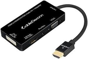 CableDeconn Multiport 4-in-1 HDMI to HDMI DVI 4K VGA Adapter Cable with Audio Output Adapter Converter (Black)
