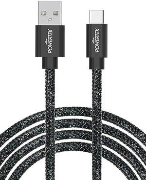 LIQUIPEL Powertek Type-C Fast Charger Cable, 6ft USB-C Diamond Shine (Black)