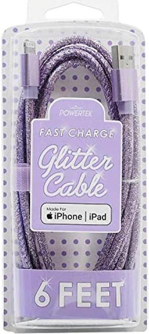 LIQUIPEL Powertek Glitter MFi Certified Charger Compatible for Apple iPhone, iPad, 6ft Cable, Lightning to USB Cable Cord, Fast Charging Lightning Cable (Purple)