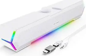 LENRUE G11 Computer Speakers for Desktop, Touch Lights PC Speakers with Surge Clear Sound, USB C/USB Powered for Computer Desktop PC Laptop Monitor (White)