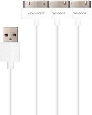 HomeSpot Apple MFi Certified 30 pin to USB Sync and Charge Cable 3 Pack 8 inch 20cm for iPhone 4/4s, iPad 2/3, iPod 1-6 Gen