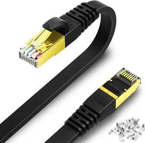 Cat 8 Flat Ethernet Cable 40 ft, KASIMO Cat8 High Speed Flat Internet Network LAN Cable 40Gbps 2000MHz SSTP Network Patch Cord with Gold Plated RJ45 Connector (40ft)