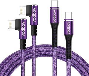 VODBOV Cable USB-C to Lightning 90 Degree 2Pack 10ft 6ft iPhone Charger Fast Charging Cable Right Angle Cord (Cosmos Purple)