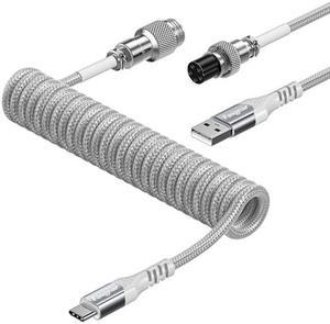 Fasgear Coiled USB C Keyboard Cable, 1.8m Type C to Type A Keyboard Cable with Metal Aviation Connector, 18W Fast Charging, Designed for USB-C Mechanical/Custom/DIY/Gaming Keyboard(Grey)