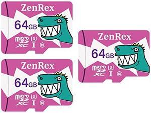 ZenRex 64GB 3 Pack Micro SD Card U3 C10 A1 V30 UHS-1 MicroSDXC High Speed Memory Card 4K UHD Full HD Video Recording for Smartphone Tablet Camera Drone with Adapter