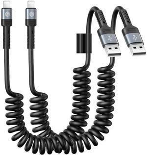 Coiled iPhone Charger Cord for Car Retractable Charging Cable Compatible with iPhone 14/13/12/11 Pro Max/XS MAX/XR/XS/X/8/7/Plus/6S/Plus/iPad/CarPlay-3FT/2PACK