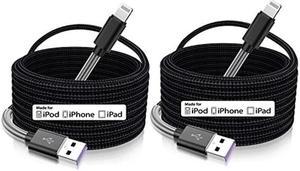 15 Ft Extra Long iPhone Charger Cord 2Pack, [Apple MFi Certified] iPhone Charging Cable, 2.4A Nylon Braided Lightning Cable for iPhone 12/11 Pro Max/ 11 Pro/XS Max/XS/XR/X/ 8 Plus/ 8/7/ 6/5 -Dark