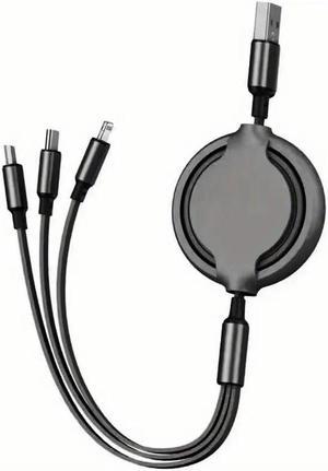 GLOGO 3 in 1 Retractable Charging Cable [3A,3FT] Multi USB Cable Fast Charger Cord for iPhone, Samsung, iPad, Tablets, Switch and More (Black)