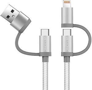 METZONIC 4in1 Metal Braided USB Multi Charging Cable Adapter 6.6 FT Fast ChargingType C Cable for iPhone/iPad/Huawei/HTC/LG/Samsung Galaxy/Sony Xperia and More