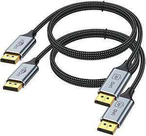 DisplayPort Cable 2-Pack, 6 Ft DP Cable Cord 2K@165Hz 144Hz, 4K@60Hz, Gold-Plated Braided High Speed Display Port Cable 144Hz, for Docking Station, Gaming Monitor, Graphics Card, TV, PC, Laptop