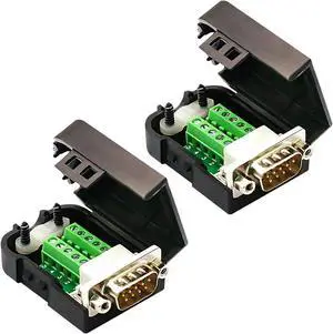 CenryKay DB9 Solderless Connector2PCS DB9 Male Breakout Connector 9-pin Port Terminal Male Connector Breakout with Nut