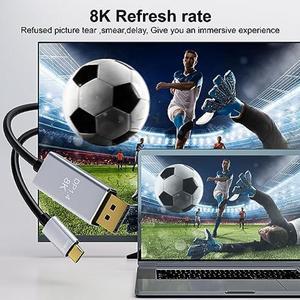 HOTUTUKI USB C to DisplayPort 1.4 Cable 8K@60Hz 4K@240Hz Thunderbolt 4/3 to DisplayPort Cord USB C to DP 1.4 32.4Gbps Braided Compatible iPhone 15, MacBook Pro/Air, Galaxy, XPS 17, 6.6FT