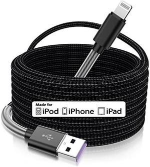 15 Ft Extra Long iPhone Charger Cord, [Apple MFi Certified] iPhone Charging Cable, 2.4A Nylon Braided Lightning Cable for iPhone 12/11 Pro Max/ 11 Pro/XS Max/XS/XR/X/ 8 Plus/ 8/7/ 6/5 -Black