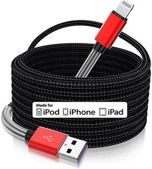 15 Ft Extra Long iPhone Charger Cord, [Apple MFi Certified] iPhone Charging Cable, 2.4A Nylon Braided Lightning Cable for iPhone 12/11 Pro Max/ 11 Pro/XS Max/XS/XR/X/ 8 Plus/ 8/7/ 6/5 -Red