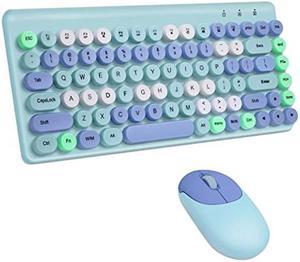 Wireless Keyboard and Mouse Combo, TRELC 2.4GHz Cute Keyboard with Slim Mouse, Mini 86-Key Retro Round Keys Keyboard, Typewriter Keyboard for PC, Desktop, Computer, Notebook, Laptop (Blue-Colorful)