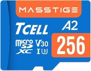 TCELL MASSTIGE 256GB microSDXC Memory Card with Adapter - A2, UHS-I U3, V30, 4K, Micro SD Card, Read/Write up to 170/125 MB/s Microsd for DJI, Gopro, Insta360, Osmo Action Camera, Drone, Mavic 3