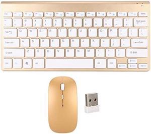 FOSA Wireless Keyboard Mouse Combo, Waterproof Wireless Keyboard and Mouse Set with LED Indicator for PC Laptop, Quiet and Ergonomic (Gold)