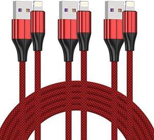 FEEL2NICE iPhone Charger Cable [MFi Certified] ,(3 Pack 10 Foot) Nylon Braided Lightning Cable, iPhone Charging Cord USB Cable Compatible with iPhone 11/Pro/X/Xs Max/XR/8 Plus /7 Plus/6/ iPad (Red)