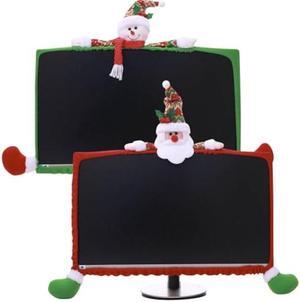 2 Pcs Christmas Computer Monitor Cover with Snowman Santa Claus Decorative Elastic Monitor Dust Cover Dustproof Cover for PC TV Laptop LCD Screen (19 - 27 Inch)