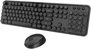 Wireless Keyboard and Mouse Combo, Cute Full Size 104-Key Typewriter Retro Round Keycaps Keyboard for PC Laptop,Windows,Desktop,Perfer for Home and Office Keyboards (Black)