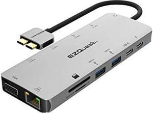EZQuest USB C Hub 13 in 2 with 2 HDMI 4K, VGA, 1GBS Ethernet, 2USB A 3.0 Ports, 2 USB A 2.0 Ports, SD/Mico SD and Audio Port for Work and Travel - for MacBook Pro & Air