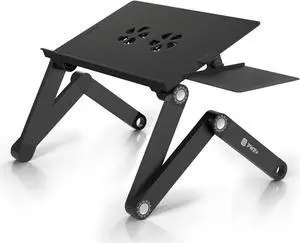 Laptop Table Stand Adjustable Riser: Portable with Mouse Pad Fully Ergonomic Mount Ultrabook MacBook Gaming Notebook Light Weight Aluminum Black Bed Tray Desk Book Fans Up to 17 inch