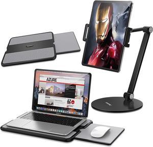 AboveTEK Adjustable Tablet Stand Holder, Long Arm iPad Holder, iPad Stand Compatible with 4.7"- 13.5" Device, Portable Laptop Lap Desk w/Retractable Left/Right Mouse Pad Tray for Bed Couch Travel