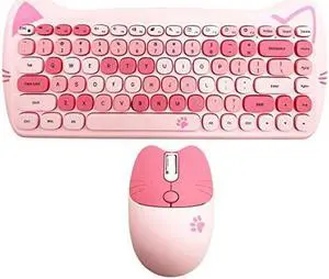 Attoe Wireless Mouse and Keyboard, Cute Cat Keyboard Mouse Combo for Girl Gift,2.4G Cordless Computer Mice with USB Receiver for Laptop PC MAC (Cherry Blossom Pink)...