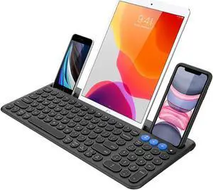Arteck Wireless Bluetooth Keyboard for Windows, iOS, Android, Computer, Laptop, Smartphone - Multi-Functional with Built-in Cradle