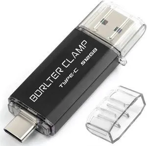 512GB USB 3.0 Type C Flash Drive Dual Port, BorlterClamp USB C OTG Memory Stick for Android Smartphones Samsung Galaxy S10/S9/S8/Note 9, LG, Google Pixel, PC (Black)