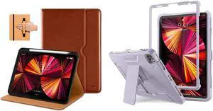 DTTO Case for iPad Pro 11 Inch 4th/3rd/2nd/1st Generation 2022/2021/2020/2018, Fit iPad Air 4/5, Premium PU Leather Folio Stand Cover and Shockproof Full Body Protective Case, Brown & Taro Purple