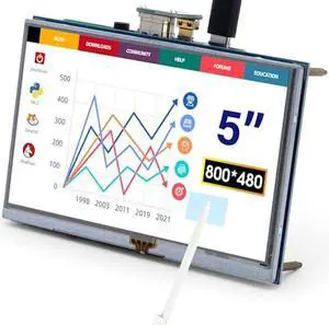 ELECROW 5 Inch Touchscreen for Raspberry Pi Screen 800x480 TFT LCD Screen Monitor Compatible with Raspberry Pi 4 3B+ Black Banana Pi Jetson Nano Windows 11 10 8 7