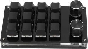 12 Key Mini Keyboard One Handed Mechanical Gaming Keyboard, Multifunctional Shortcut Programmable Macro Keyboard with Button for Vista Macos (Black)